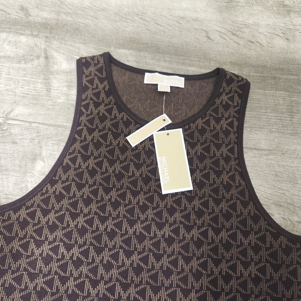 Michael Kors Womens Chocolate Logo Jacquard Tank Dress - Large - Picture 6 of 10